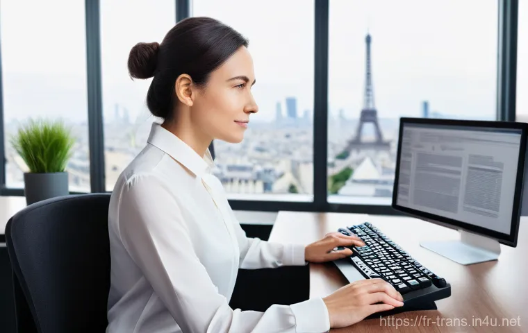 번역사 자격증 추천 - **Prompt:** A focused, professional female translator, in her late 30s, with a serious but approacha...