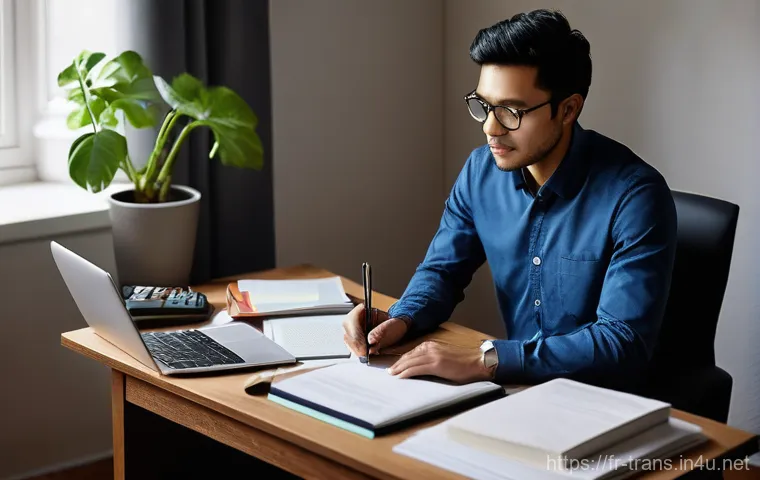 번역사 자격증 비용과 투자 가치 - **Prompt:** A confident female professional translator in her late 30s, dressed in chic, tailored bu...