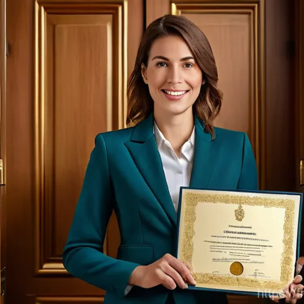 번역사 자격증으로 경력 전환 성공하기 - A professional, confident French female translator in her late 30s, dressed in a stylish business bl...