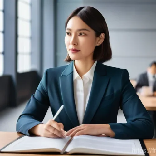 번역사 자격증 준비의 시작점 - **Prompt:** A highly professional female translator in her late 30s, exuding confidence and elegance...