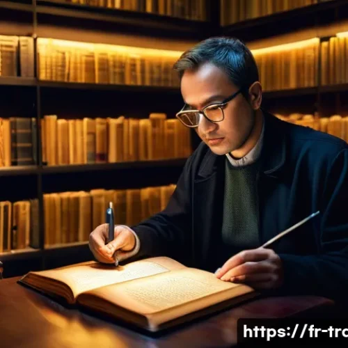 번역사 필기시험 핵심 이론 - **A Linguistic Archaeologist Unearthing Meaning:**
    A solitary, focused translator is depicted as...