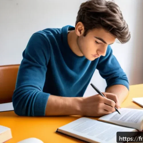 번역사 시험의 난이도에 따른 학습 계획 - A focused young adult student of French origin sitting at a modern study desk in a cozy, well-lit Pa...