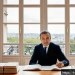 번역사 자격증 관련 주요 기관 - A modern professional translator working in a bright, organized home office in Paris, France, surrou...